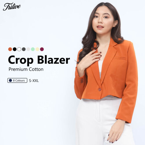 TRILIVE - Jas Crop Wanita Blazer Formal Modis Cropped Casual
