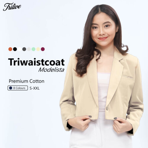 TRILIVE - Crop Blazer Wanita Premium Cotton Untuk Kerja Kantor