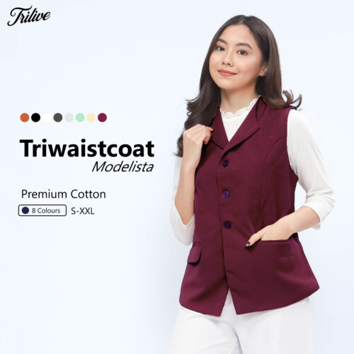 TRILIVE - Vest Wanita Casual Rompi Tanpa Lengan Premium Cotton