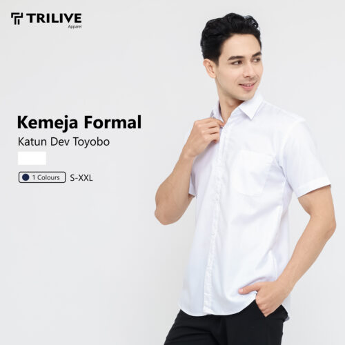 TRILIVE - Kemeja Putih Polos Pria Dewasa Lengan Pendek