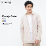 Kemeja Pria Salur Cokelat Katun Lengan Panjang
