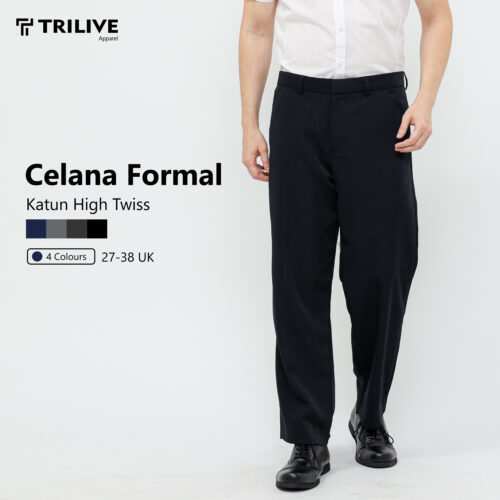 TRILIVE - Celana Pria Formal Bahan Black Regular Fit