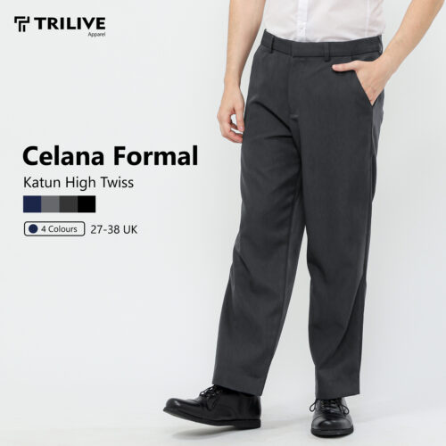 TRILIVE - Celana Formal Pria Regular Bahan Twist Untuk Kantor