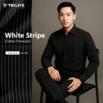 TRILIVE - Kemeja Formal Salur Pria Lengan Panjang Basic Exclusive | Stripes Shirt | Kemeja Panjang Garis Putih