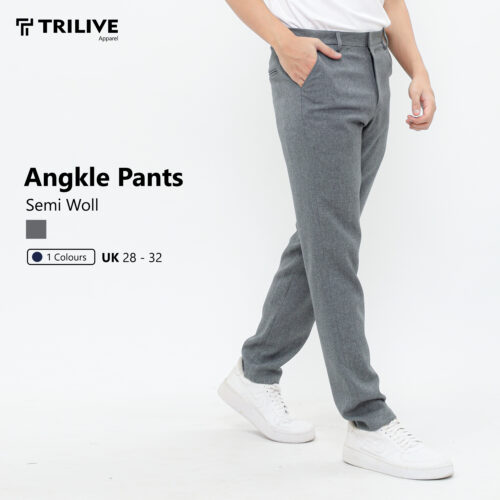 TRILIVE - Light Grey Trousers / Celana Formal Pria Slim Fit Bahan Wol