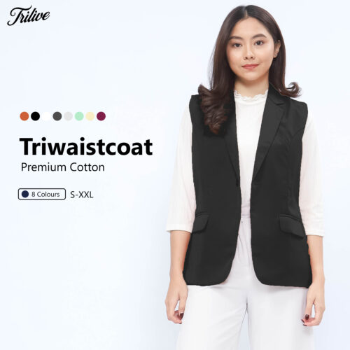 TRILIVE - Vest Blazer Wanita Jas Tanpa Lengan Casual Premium Cotton S-XXL