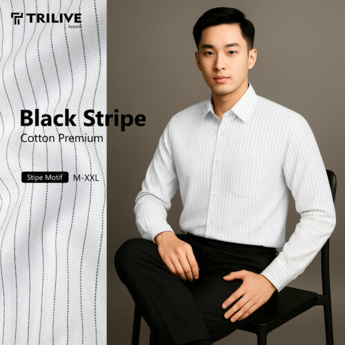 Trilive - Kemeja Salur Lengan Panjang Semi-woll