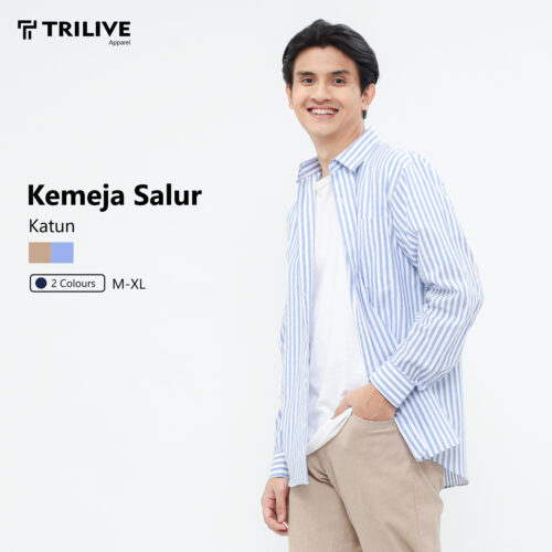 TRILIVE - Kemeja Salur Pria Lengan Panjang Motif Garis