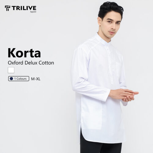 TRILIVE - Baju Koko Putih Polos Lengan Panjang Pria