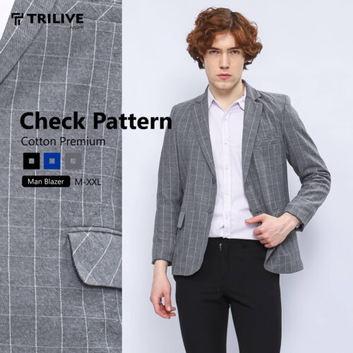 TL - Sampul Produk Jas Kotak TRILIVE - Jas Blazer Pria Casual Slimfit Motif Tartan Kotak